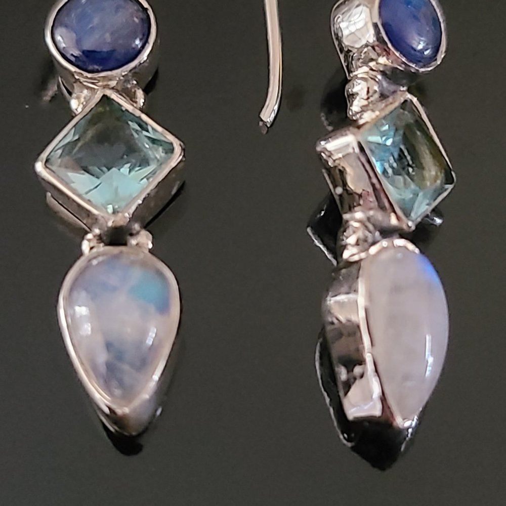Business Casual Gemstone Precious Earrings-Kyanite ,Topaz-Remarkable Earrings - Picture 6 of 6
